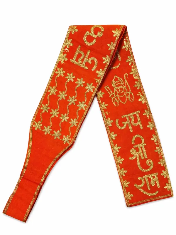 Orange_Velvet_Zari_Embroidered_Jai_Shree_Ram_Patka