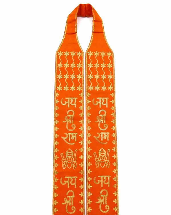 Orange_Velvet_Zari_Embroidered_Jai_Shree_Ram_Patka