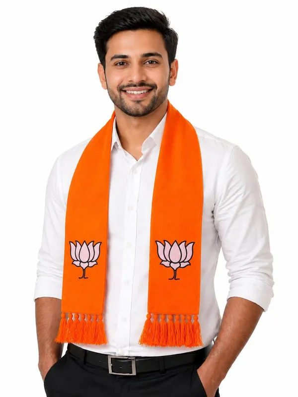Orange_Cotton_Bjp_Lotus_Embroidered_Campaign_Patka_Scarf