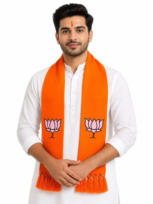 Orange_Cotton_Bjp_Lotus_Embroidered_Campaign_Patka_Scarf