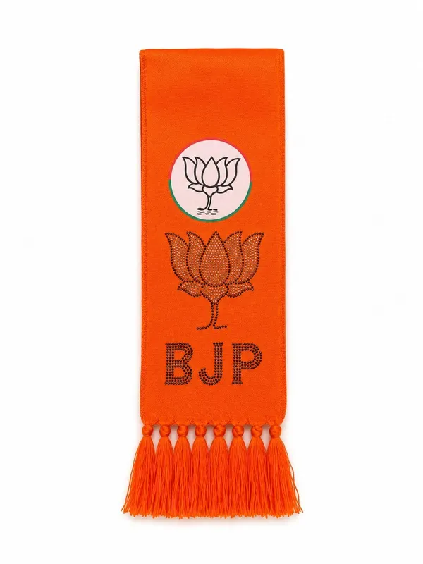 Orange_Cotton_Bjp_Campaign_Scarf_Lotus_Stone_Work_Lettering