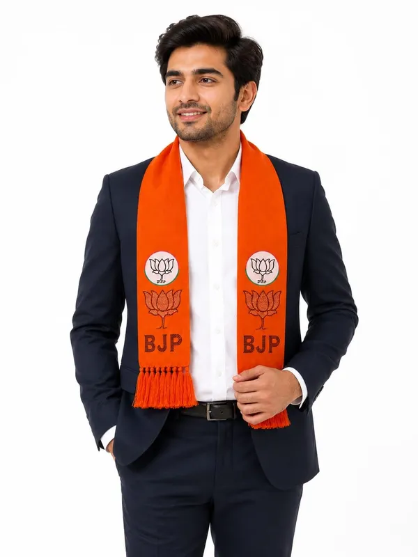 Orange_Cotton_Bjp_Campaign_Scarf_Lotus_Stone_Work_Lettering