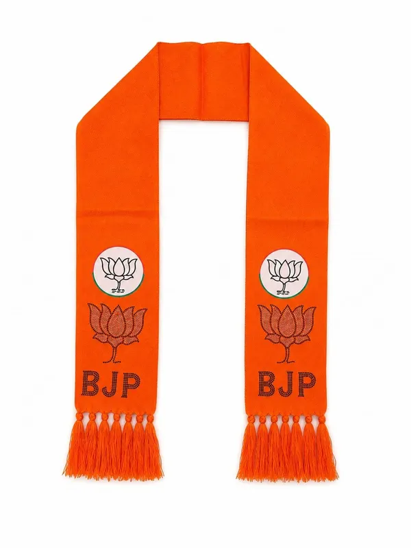 Orange_Cotton_Bjp_Campaign_Scarf_Lotus_Stone_Work_Lettering