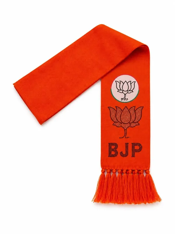 Orange_Cotton_Bjp_Campaign_Scarf_Lotus_Stone_Work_Lettering