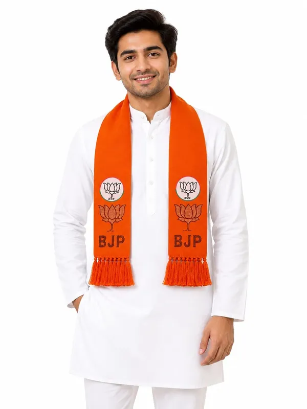 Orange_Cotton_Bjp_Campaign_Scarf_Lotus_Stone_Work_Lettering