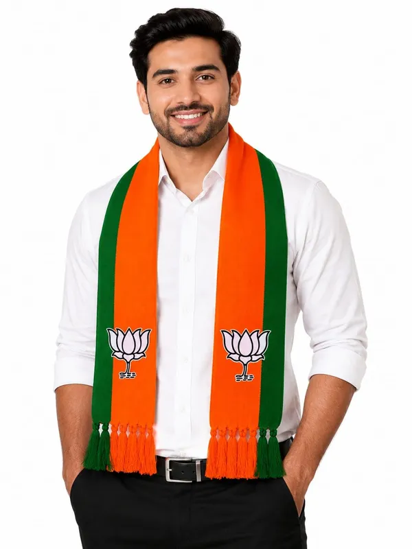 Orange_Cotton_Bjp_Lotus_Embroidered_Campaign_Patka_Scarf