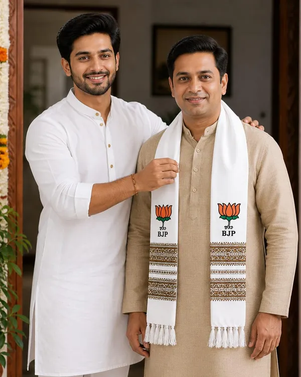 Cream_And_Green_Cotton_Bjp_Lotus_Embroidered_Campaign_Patka_Muffler