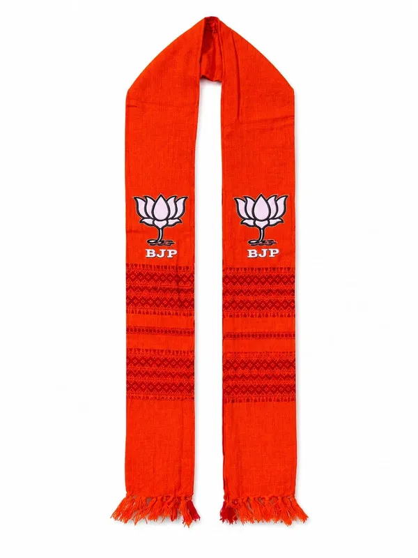 Bhagwa_Red_Cotton_Bjp_Lotus_Embroidered_Campaign_Patka_Muffler