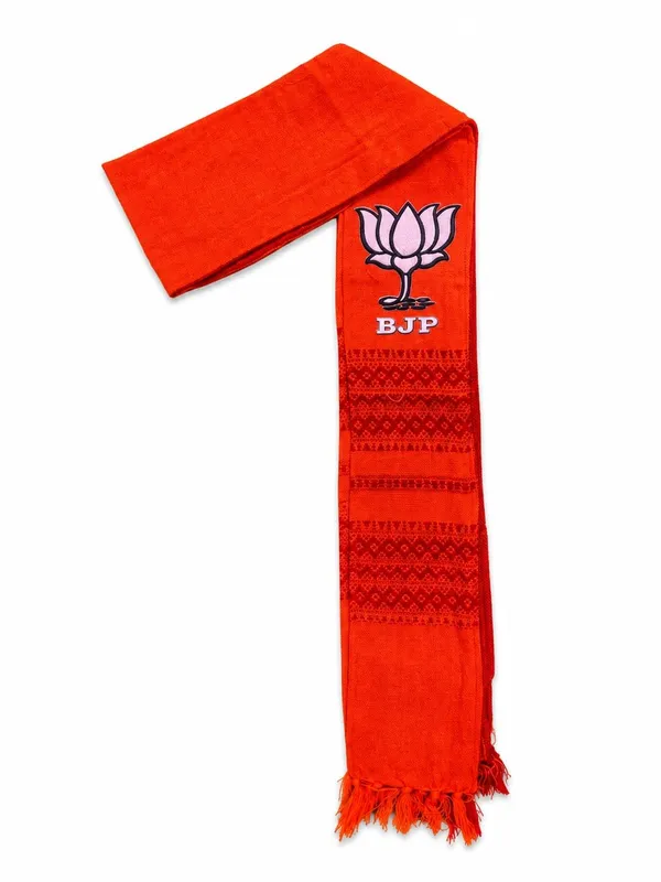 Bhagwa_Red_Cotton_Bjp_Lotus_Embroidered_Campaign_Patka_Muffler