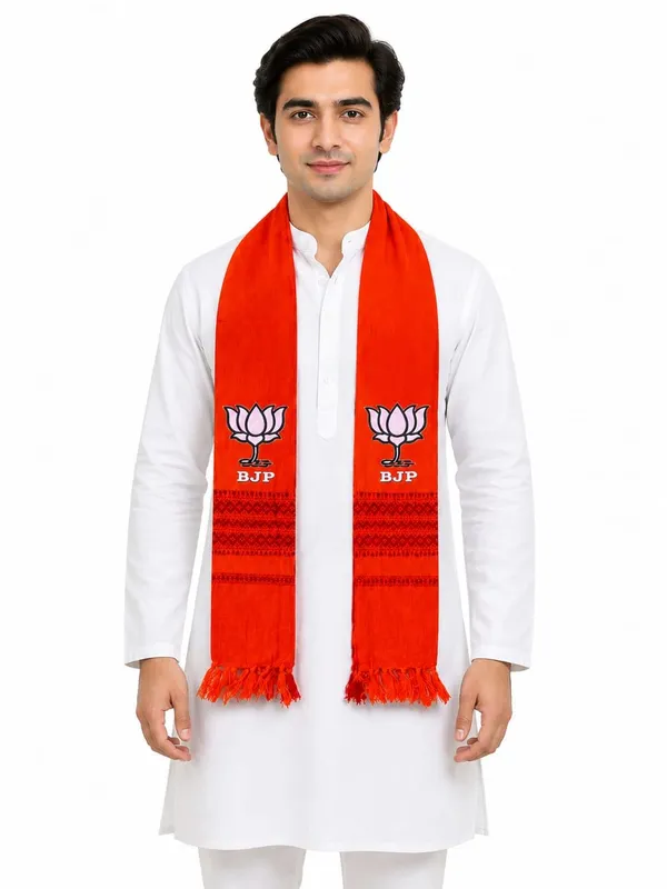 Bhagwa_Red_Cotton_Bjp_Lotus_Embroidered_Campaign_Patka_Muffler
