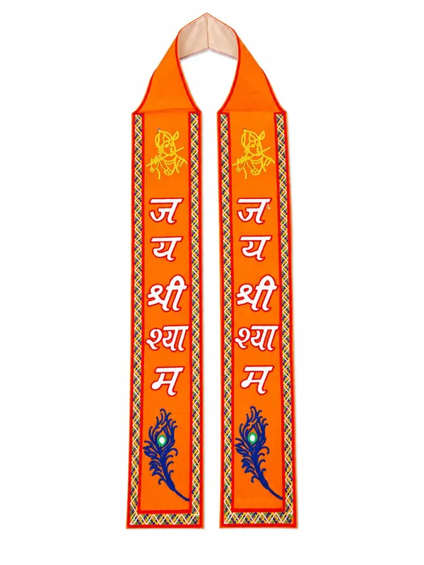 Orange_Velvet_Jai_Shri_Shyam_Zari_Embroidered_Devotional_Patka