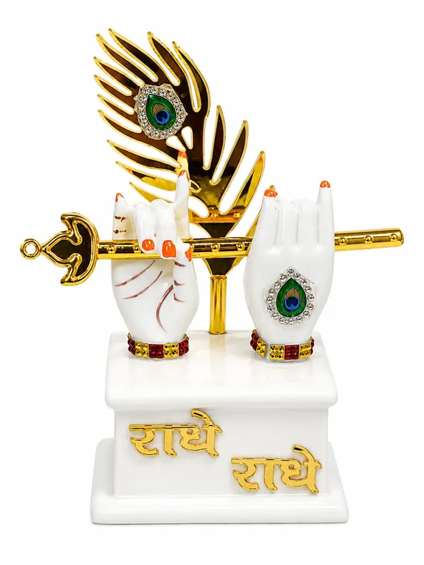 Resin_Lord_Krishna_Hands_Flute_Peacock_Feather_Idol_White_Gold