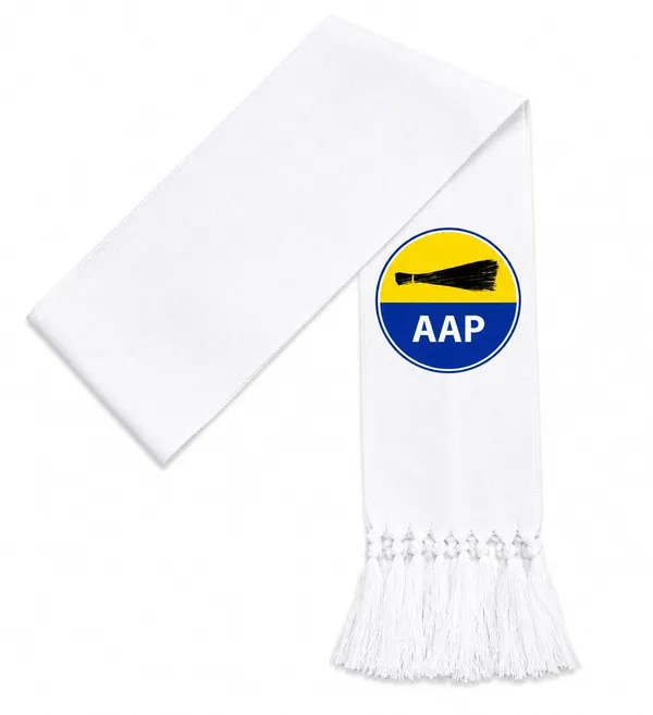 White_Cotton_Aap_Campaign_Muffler_Scarf_Broom_Symbol_Print