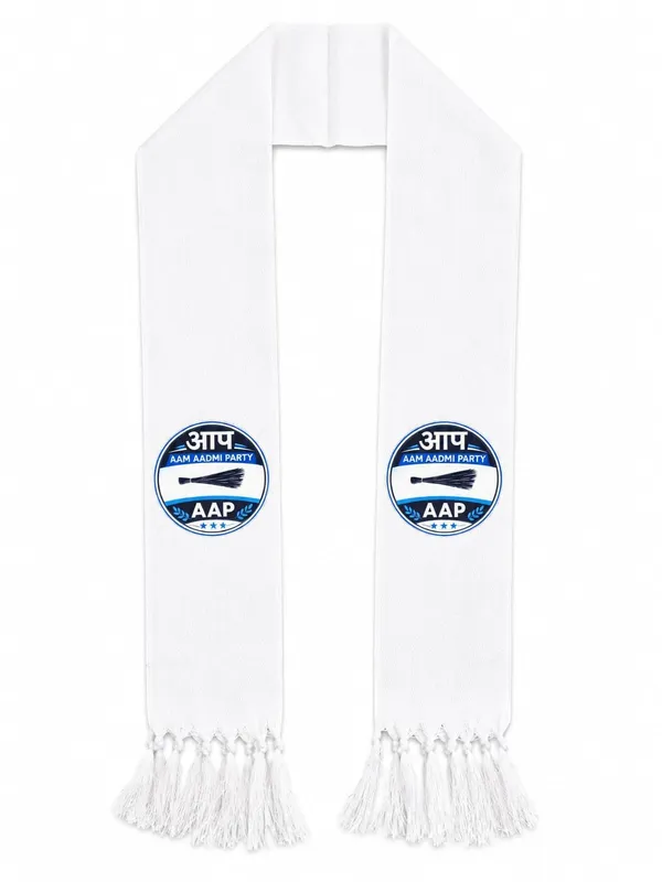 White_Cotton_Aap_Campaign_Muffler_Scarf_Broom_Symbol_Print