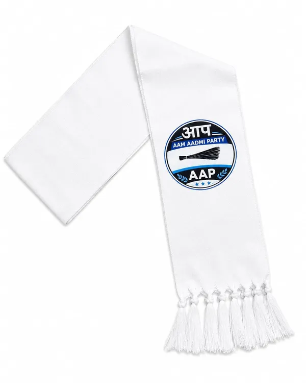 White_Cotton_Aap_Campaign_Muffler_Scarf_Broom_Symbol_Print