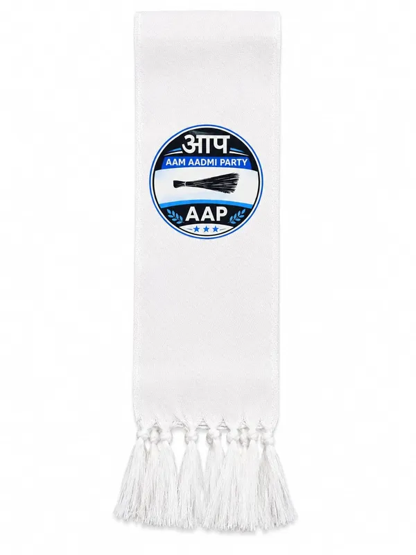 White_Cotton_Aap_Campaign_Muffler_Scarf_Broom_Symbol_Print