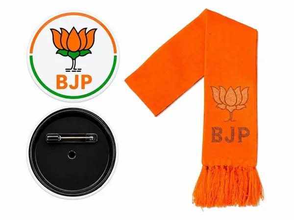 Orange_Cotton_Bjp_Campaign_Scarf_Lotus_Motif_With_Badge