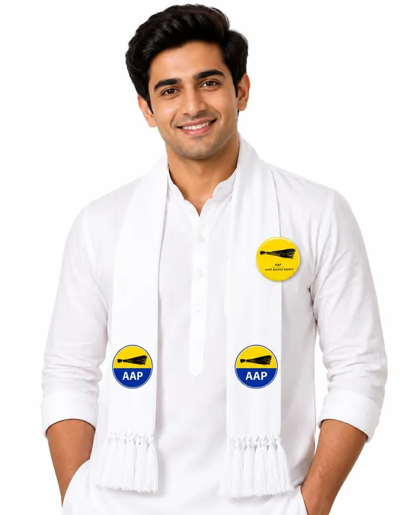 White_Cotton_Aap_Campaign_Muffler_Patka_With_Broom_Badge