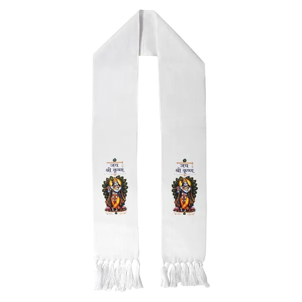 White_Cotton_Jai_Shri_Krishna_Flute_Print_Religious_Patka
