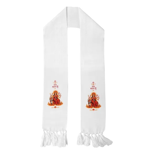 White_Cotton_Jai_Mata_Di_Goddess_Durga_Print_Religious_Patka