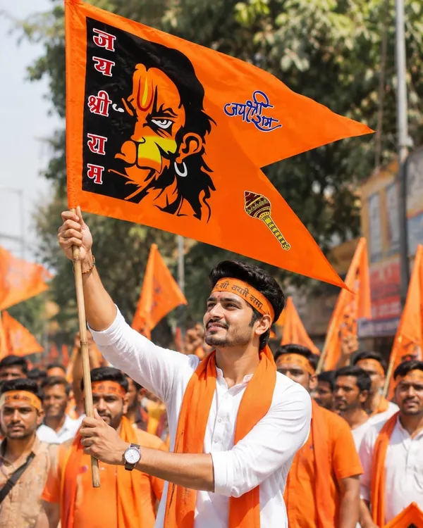Orange_Satin_Angry_Hanuman_Jai_Shri_Ram_Religious_Flag