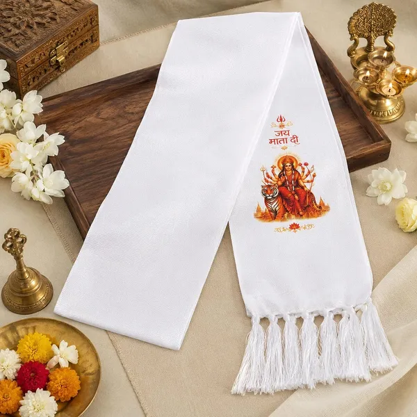 White_Cotton_Jai_Mata_Di_Sherawali_Print_Devotional_Patka