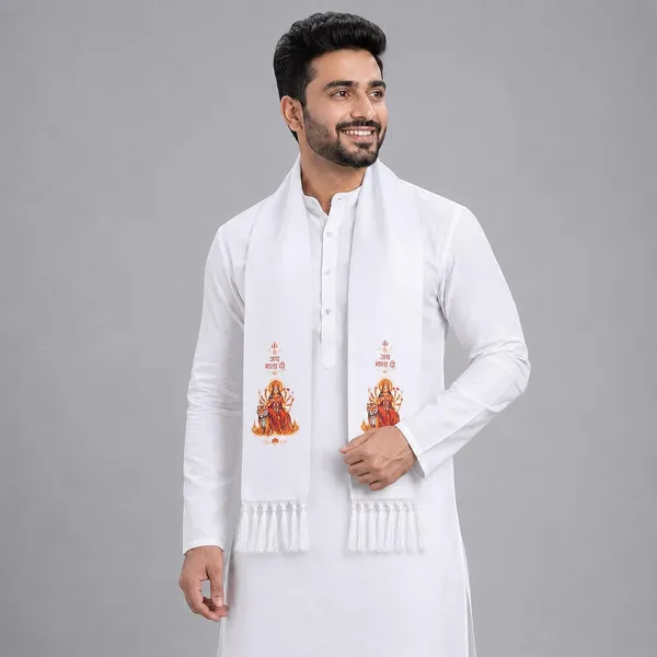 White_Cotton_Jai_Mata_Di_Sherawali_Print_Devotional_Patka