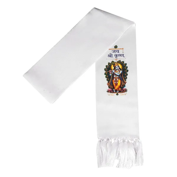 White_Cotton_Jai_Shri_Krishna_Flute_Peacock_Print_Patka_Muffler