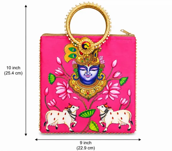 Pink_Satin_Pichwai_Print_Festive_Handbag_For_Women