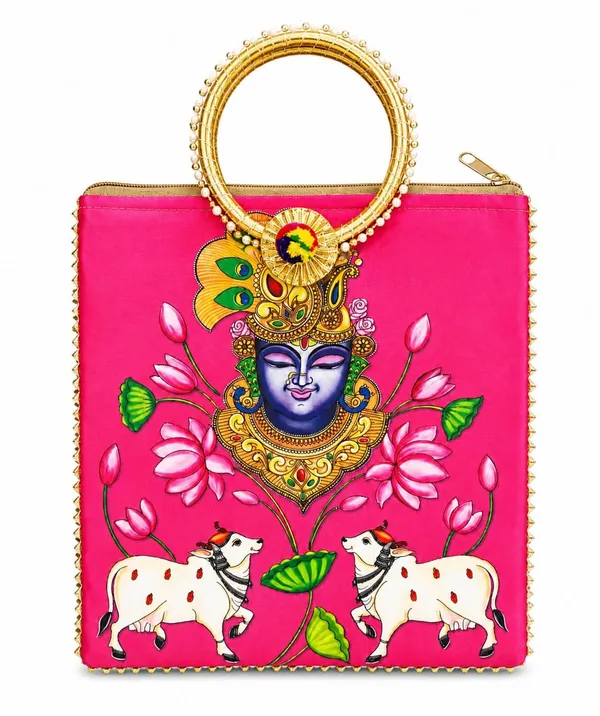 Pink_Satin_Pichwai_Print_Festive_Handbag_For_Women