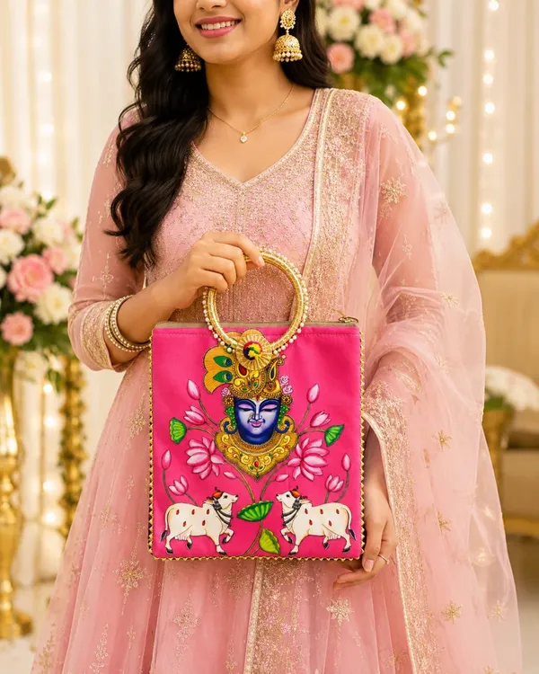 Pink_Satin_Pichwai_Print_Festive_Handbag_For_Women