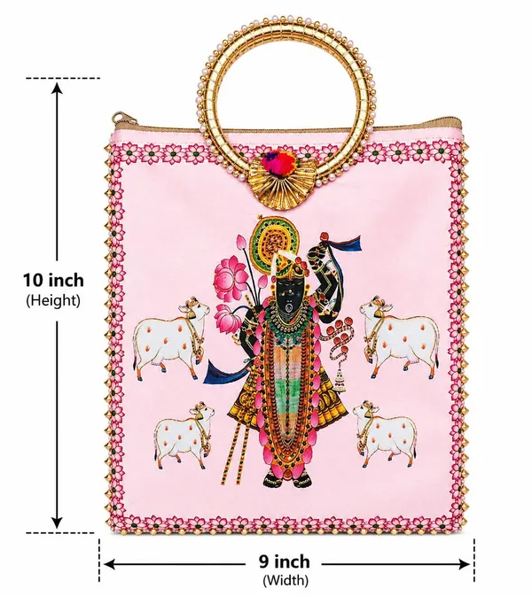 Baby_Pink_Satin_Pichwai_Shrinathji_Print_Festive_Handbag_For_Women