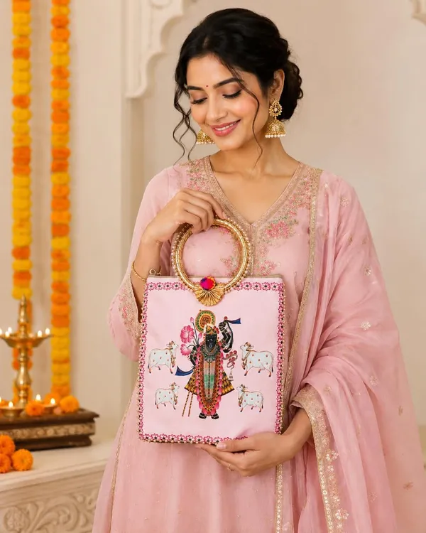 Baby_Pink_Satin_Pichwai_Shrinathji_Print_Festive_Handbag_For_Women