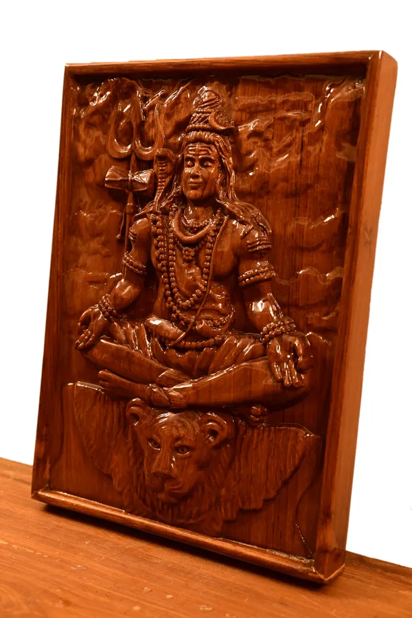 Adiyogi_Shiv_Teakwood_Hand-Carved_Wall_Relief_Panel_Brown