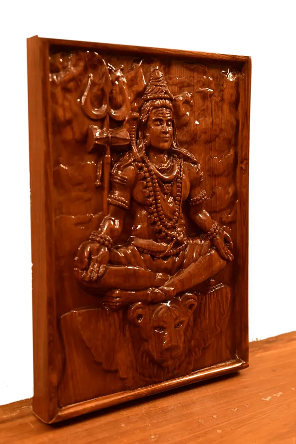 Adiyogi_Shiv_Teakwood_Hand-Carved_Wall_Relief_Panel_Brown