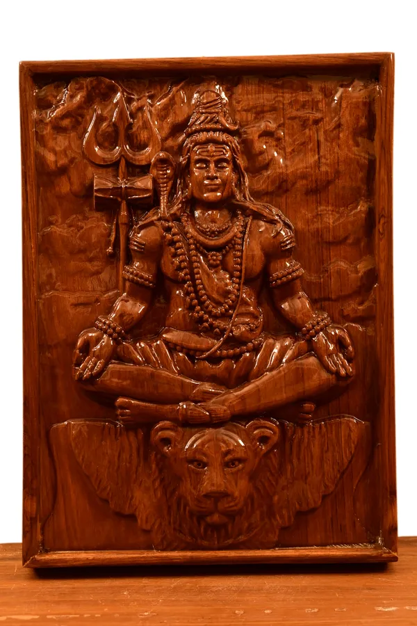 Adiyogi_Shiv_Teakwood_Hand-Carved_Wall_Relief_Panel_Brown
