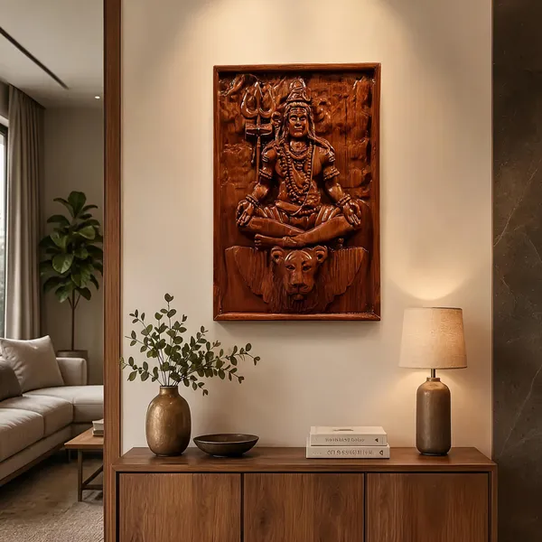 Adiyogi_Shiv_Teakwood_Hand-Carved_Wall_Relief_Panel_Brown