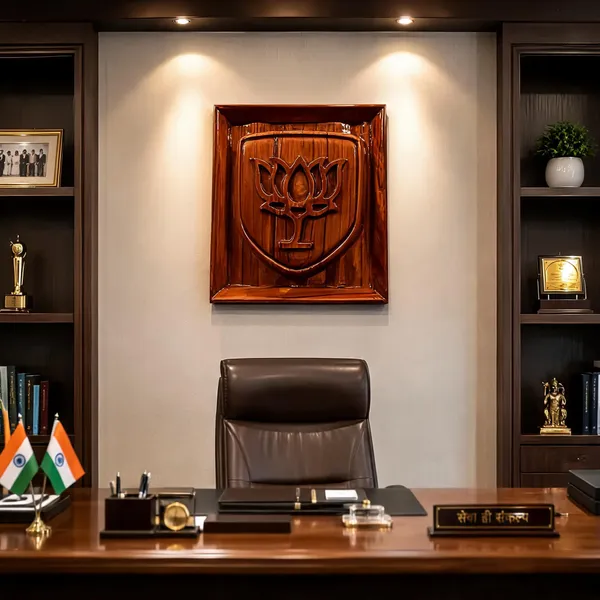 Bjp_Lotus_Logo_Teakwood_Hand-Carved_Wall_Relief_Panel_Brown