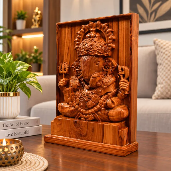 Dagduseth_Ganpati_Teakwood_Hand-Carved_Wall_Relief_Panel_Brown