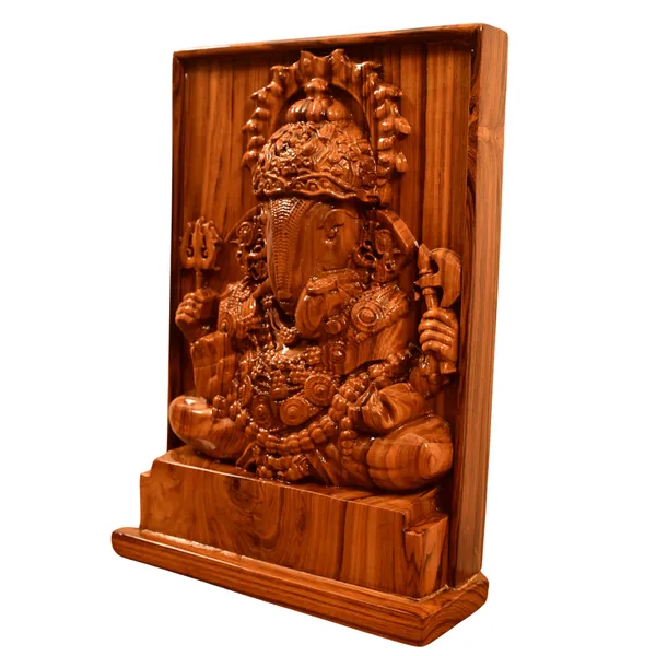 Dagduseth_Ganpati_Teakwood_Hand-Carved_Wall_Relief_Panel_Brown
