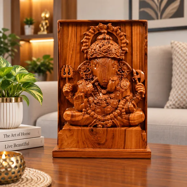 Dagduseth_Ganpati_Teakwood_Hand-Carved_Wall_Relief_Panel_Brown