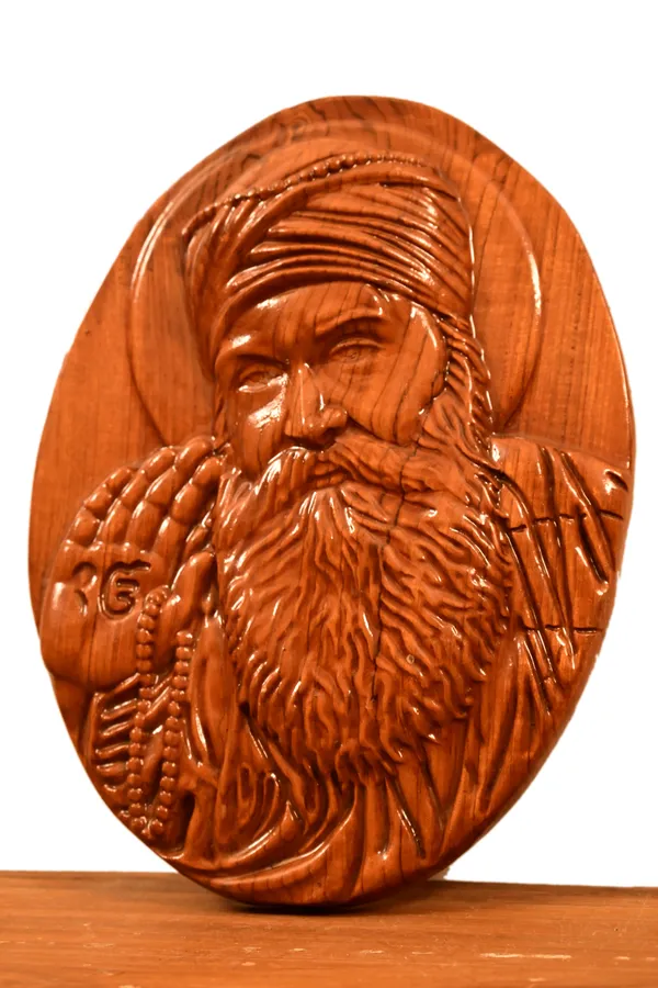 Guru_Nanak_Dev_Ji_Teakwood_Hand-Carved_Wall_Relief_Panel_Brown