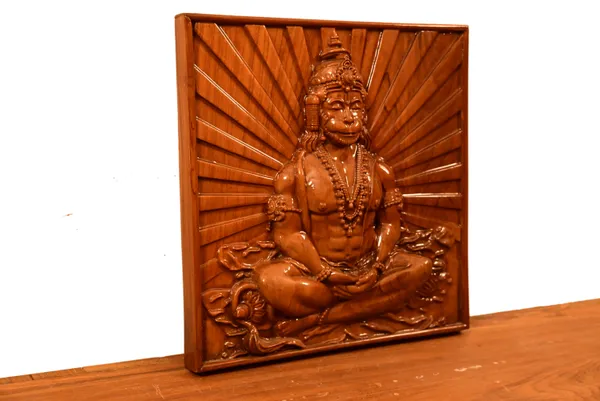 Meditation_Hanuman_Teakwood_Hand-Carved_Wall_Relief_Panel_Brown