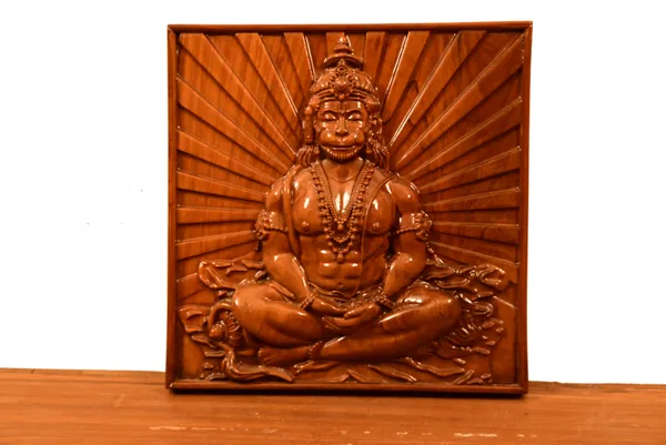 Meditation_Hanuman_Teakwood_Hand-Carved_Wall_Relief_Panel_Brown
