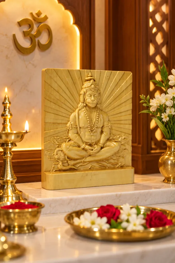 Meditation_Hanuman_Boxwood_Hand-Carved_Wall_Relief_Panel_Light_Cream