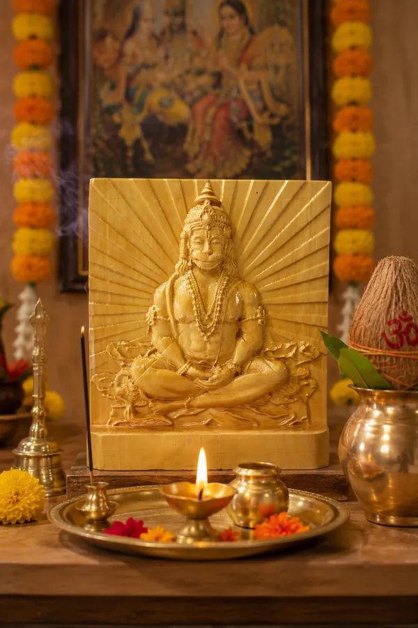 Meditation_Hanuman_Boxwood_Hand-Carved_Wall_Relief_Panel_Light_Cream