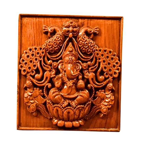 Peacock_Ganpati_Teakwood_Hand-Carved_Wall_Relief_Panel_Brown