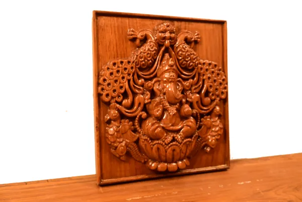 Peacock_Ganpati_Teakwood_Hand-Carved_Wall_Relief_Panel_Brown