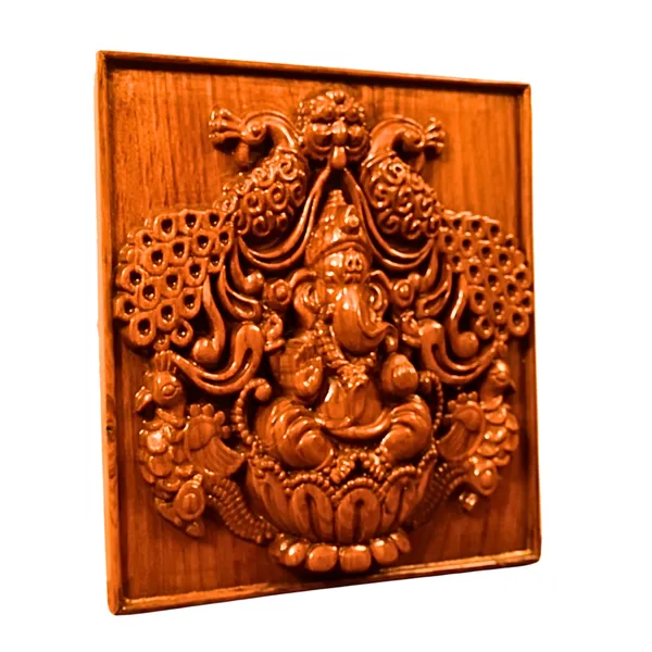 Peacock_Ganpati_Teakwood_Hand-Carved_Wall_Relief_Panel_Brown