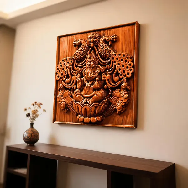 Peacock_Ganpati_Teakwood_Hand-Carved_Wall_Relief_Panel_Brown